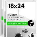 Americanflat 18x24 Poster Frame with Polished Front Cover - Set of 3 - Slide-In Photo Frame with Buildable Molding - Fusion Collection - Picture Frames for Wall Display - White