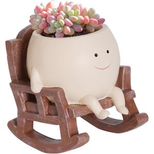 Resin Face Planter Succulents Plants Live Funny Succulent Pots with Drainage Small Smiley Face Planter for Desk Rocking Chair Planter Pot Heads for Plants Ideal Gift Christmas Head Flower Pot