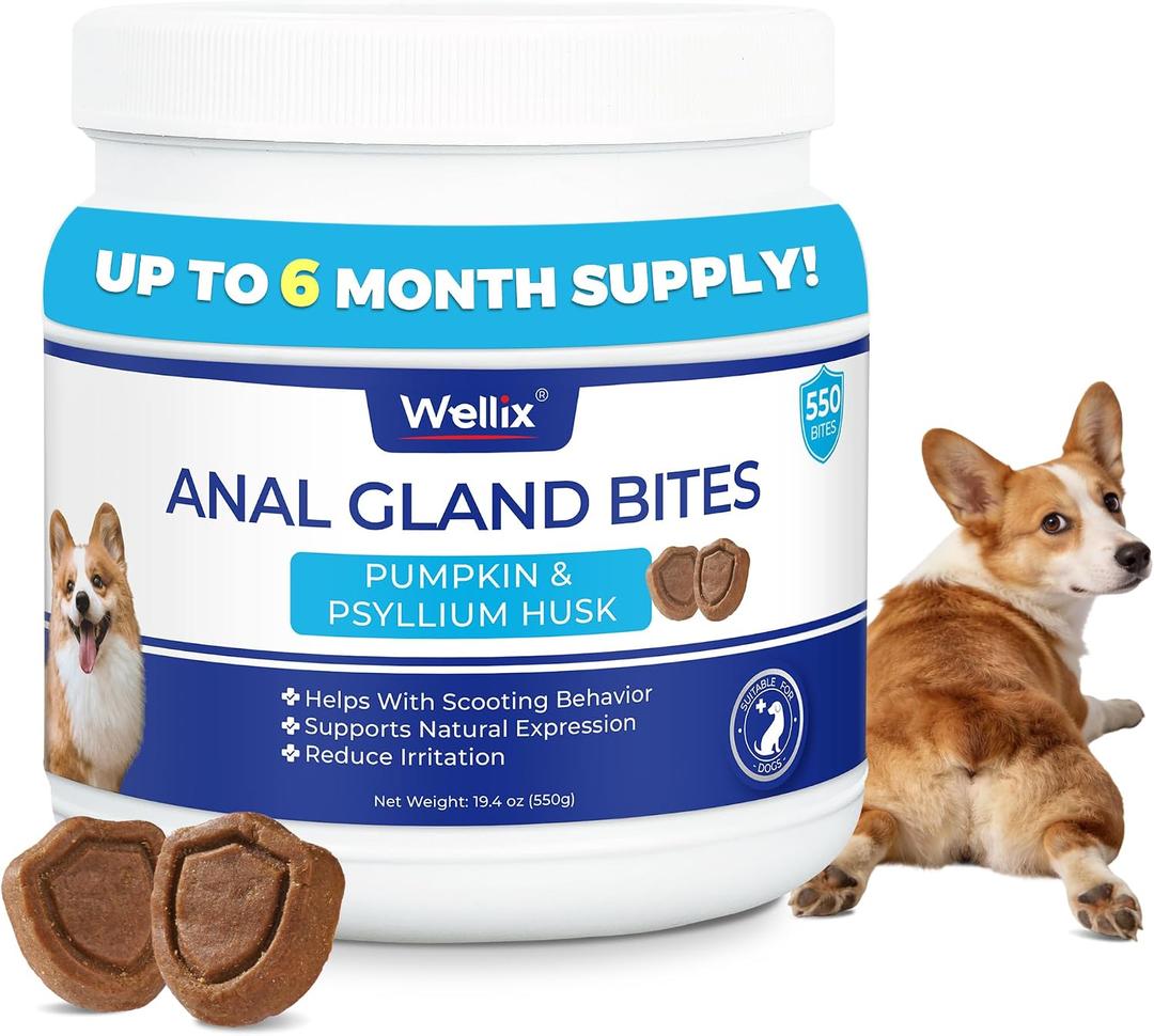 Wellix Anal Gland Chews for Dogs, Chicken Flavor Dog Gland Supplement | Rich in Pumpkin & Dietary Fiber | Support Stool Quality | Rich in Dog Probiotics for Digestive & Gut Health | 19.04 oz