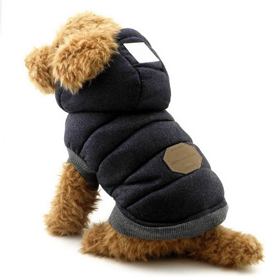 SELMAI Fleece Dog Hoodie Winter Coat for Small Boy Dog Cat Puppy Cotton Hooded Jacket Chihuahua Clothes Blue Small