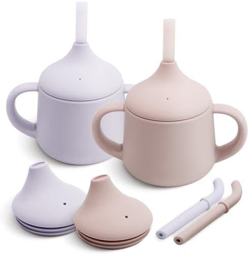 Moonkie Silicone Baby Sippy Cups | 3 Stages Training Cup Straw Cup for Infants Toddlers and Kid | 4 oz 2Pack