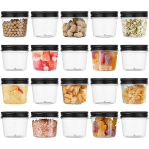 Plastic Mason Jars 4 oz 20 Pack Storage Containers with Lids | Clear,Plastic,Food Safe,BPA Free,Good sealing,See Through,Leak Resistant,Wide Mouth Design