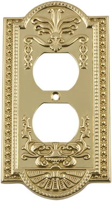 Nostalgic Warehouse 720076 Meadows Switch Plate with Outlet, Unlacquered Brass, 1 Count (Pack of 1)