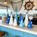 6 Pcs 12" 10" 6" Coastal Cone Tree Decoration with 3D Starfish Seashells Mini Table Trees Centerpieces Farmhouse Tiered Tray Ornament for Mantle Shelf Tabletop Sea Ocean Beach Wedding Beach Party