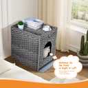 Snughome Cat Litter Box Enclosure Furniture Hidden with Cat Litter Mat, Hidden Cat Washroom Furniture with Door, Handwoven Rattan Cat Washroom Box, Indoor Pet House for Living Room, Bedroom(Grey)