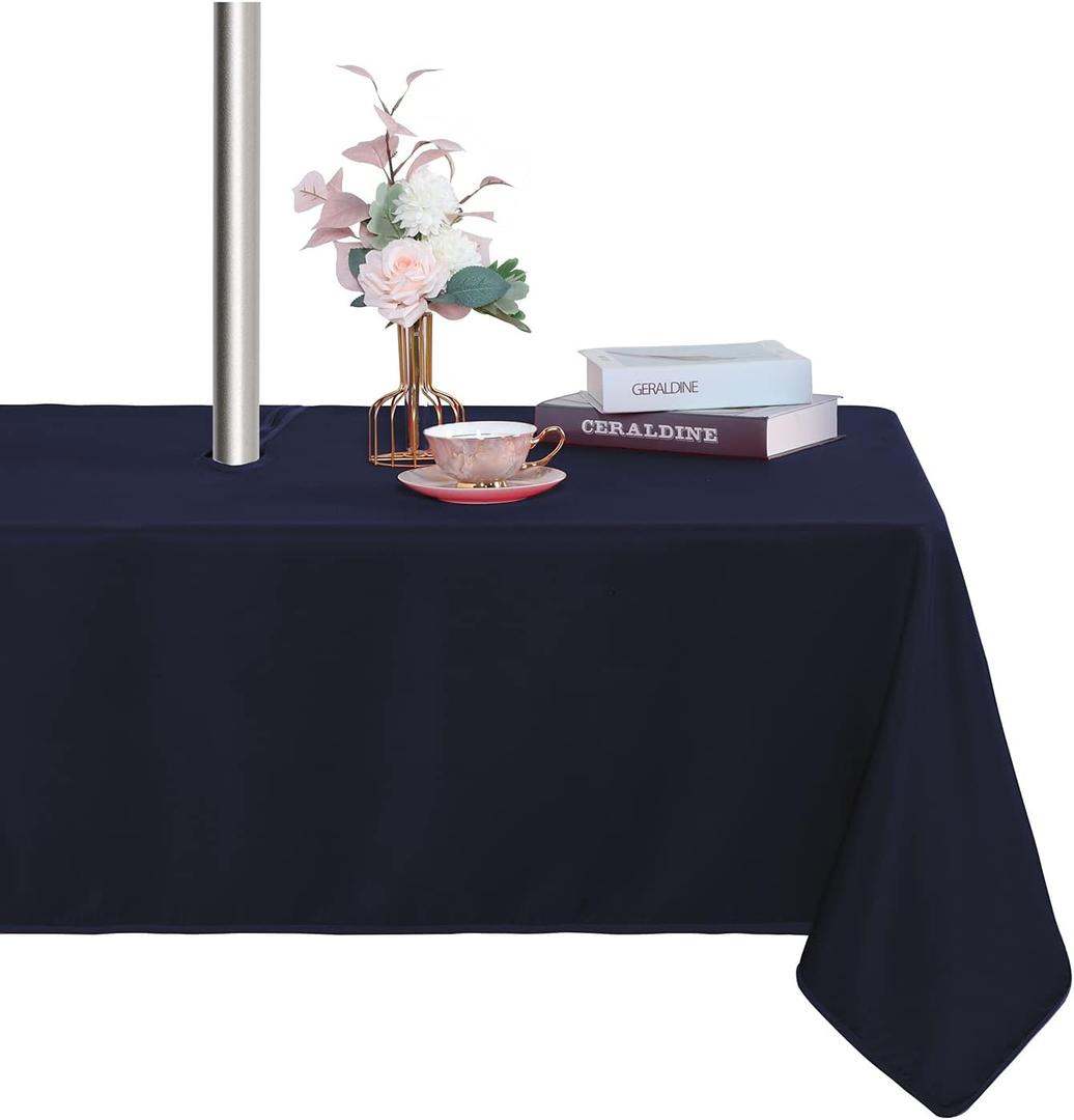 Fitable Table Cover Outdoor and Indoor Tablecloth - Washable Waterproof Wrinkle Free Table Cloth with Zipper and Umbrella Hole for Spring/Summer/Party/Picnic/BBQS/Patio Navy 60x102 inch