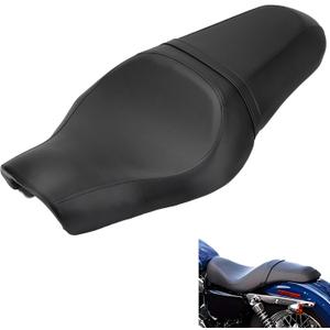 Motorcycle 2-Up Driver Passenger Seats Front Rear Sportster Seat Cushion Pad Black Leather Replacement for Harley Davidson Sportster Iron 883 1200 48 72 XL XR Custom 2004-Up
