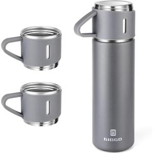 Stainless Steel Thermo 500ml/16.9oz Vacuum Insulated Bottle with Cup for Coffee Hot drink and Cold drink water flask.(Gray,Set)