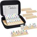 Mexican Train Dominoes Set with Numbers and 8 Wooden Trays/Racks, Double 12 Dominos Travel Set with 8 Tiles Holders, 91 Tiles Double 12 Colored Dominoes Game Set with Portable Case for Families Kids