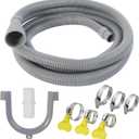 10 FT Washing Machine Drain Hose, Universal Dishwasher Drain Hose Kit, Including a 10 FT Dishwasher Drain Hose Extension, 1 White Extension Joint, 6 Steel Clamps and U-Shaped Elbow Hose Bracketr