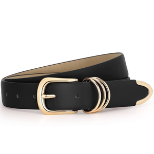 WHIPPY Womens Leather Belts for Jeans Black Casual Ladies Dresses Belt with Gold Buckle, XL, 33"-42"