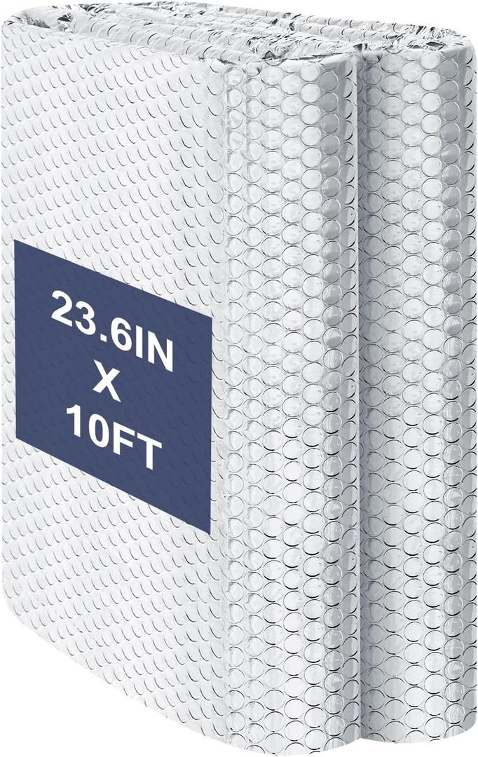 DGSL Double Reflective Bubble Foil Insulation Foam, 23.6 in X 10 FT Aluminum Foil Thermal Insulation Radiant Barrier for Window, Garage Door, RV, Roof