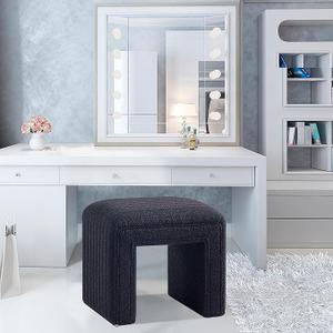 Get Set Style Vanity Stool Chair, Modern Boucle Ottoman Foot Stool with Wooden Legs Sofa Bench Footstool Extra Seat for Vanity, Makeup Room, Living Room, Entryway, Office (Fully Assembled)