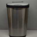 Ninestars 13 Gallon Oval Automatic Trash Can, 50L Touchless Motion Sensor Garbage Can with Odor-Sealing Lid & One-Touch Manual Mode, Silver Stainless Steel, Black Trim