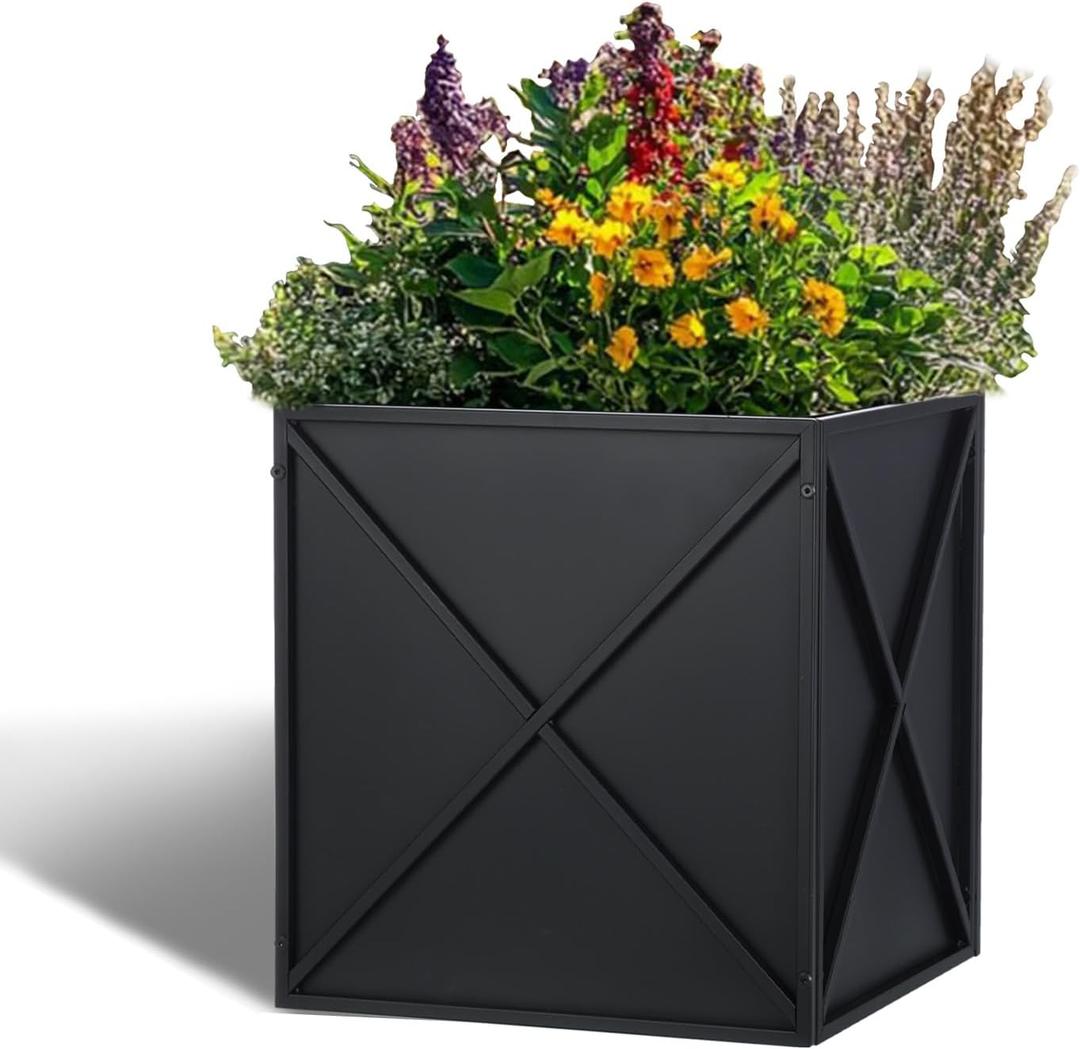 Large Metal Planter Box 17x 17x 18, Square Modern Black Metal Planter Box Heavy Duty with Drainage Holes for Outdoor Garden Patio