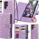 Varikke for Galaxy S22 Ultra Wallet Case Detachable with Card Holder for Women, Glitter Leather Strap Magnetic Flip Wallet Removable Phone Case Cover for Samsung Galaxy S22 Ultra 5G 6.8", Light Purple