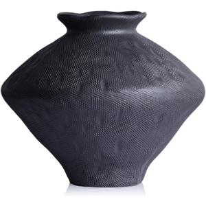 Wabi Sabi Rusty Vintage Vase, 11.4" Tall Wabi Sabi Decor Rustic Farmhouse Pottery Vase for Centerpiece, Textured Pottery Flower Vases for Home Decorative, Table, Living Room (Black, Large)