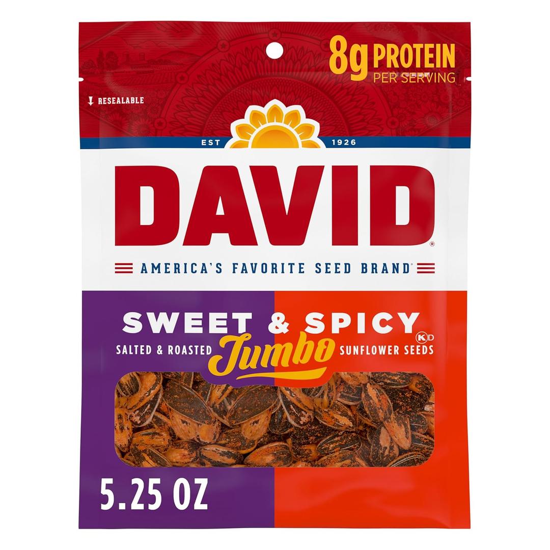 2 x DAVID Jumbo Sunflower Seeds, Sweet and Spicy Flavor, 5.25 oz. (EXP 08/04/25)