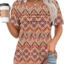 XIEERDUO Women's Pleated Tops Dressy Casual Short Sleeve Shirts Fashion Blouses Loose Curved Hem Long Tunic S-3XL (Large, Z Boho Floral)