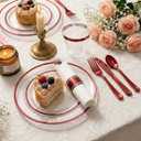 350pcs Plastic Dinnerware Set,Clear and Red Disposable Plastic Plates for 50 Guests Include 100 Plastic Plates,150 Plastic Silverware Set,50 Cups and 50 Pre Rolled Napkins for Father's Day