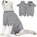 JOHNBOLIN Cat Surgery Recovery Suit - E-Collar Alternative Anti-Licking Spay/Neuter Bodysuit, Soft Pet Surgical Pajamas for Cats, Abdominal Wound Onesie (Grey, Medium)
