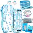 TIKOdirect Carrying Case for Switch OLED, Cute Portable Travel Bag in Newest Updated Design of Blue Interior with Soft Protective Case, Screen Protectors and Thumb Grip caps, Blue