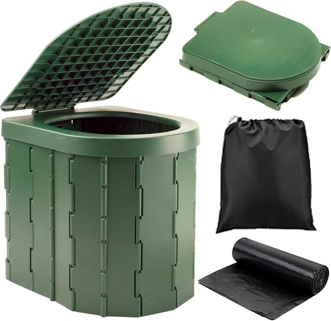 KINSPORY Camping Toilet, Portable Toilet for Adults & Kids, Foldable Potty & Outdoor Emergency Sanitation Products, Trash Can, Stool for Car Truck Camping Travel Hiking Fishing Long Trips (Green)
