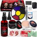 Halloween Special Effect Makeup Kit 6 Colors Fake Blood Face Body Painting, Liquid Latex Sfx Makeup with Skin Wax and Scar Stickers, Multiple Accessories for Vampire Zombie and Fake Scar
