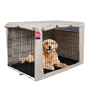 HiCaptain Dog Crate Cover 48.0" L x 30.0" W x 33.0" H with Breathable Mesh, Durable Heavy Duty Kennel Cover, Dual Zippered Panels, Windproof Waterproof UV-Resistant(Beige)