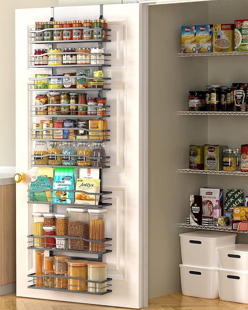 Moforoco 9-Tier Over The Door Pantry Organizer, Pantry Organization and Storage, Black Hanging Basket Wall Spice Rack Seasoning Shelves, Home & Kitchen Bedroom Bathroom House Essentials (9-Tier, Black)