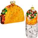 JOYIN Christmas Taco and Burrito Ornament, 2 pcs Glass Blown Set Handcrafted for Tree Hanging Ornament Outdoor Christmas Decorations Indoor