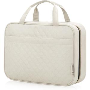 Travel Size Toiletry Bag for Women, Portable Cosmetic Bag with Hanging Hook, Travel Essentials Water-resistant Makeup Organizer for Accessories, Shampoo, Full-size Container, Toiletries (Large, Beige)