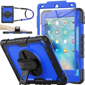 SEYMAC stock Case for iPad Air 3 2019 / Pro 10.5'' with Screen Protector Pen Holder [360 Rotate Hand Strap/Stand], Drop-Proof Case (Blue+Black)
