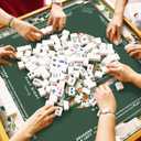 NATSUNO Green Chinoiserie Peacock Mahjong Mat (31.5x31.5), Oriental Floral Peacock Chinese Non-Slip Noise Reduction Mahjong Table Mat for American Mah Jong Poker Board Games Card Games Dominoes, 80 Cm X 80 Cm X 3 Mm