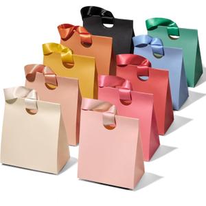 Vitalizart Paper Gift Bags With Ribbon Handles Set of 10 Assorted Colors Bulk Reusable For Gift Wrap Girls Kids Birthday Bridal Shower Party Favors Goodie Bags Candy Christmas 5.91"x3.54"x7.28" Small Size