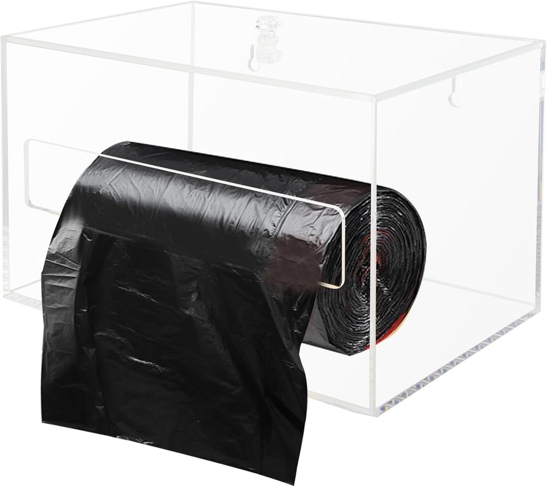 Trash Bag Organizer Dispenser, Acrylic Garbage Bag Holder Dispenser, Trash Bag Roll Box for Wall Mount, Clear (Large)