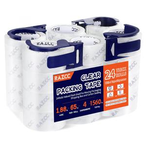 Packing Tape, 24 Rolls Clear Heavy Duty Packaging Tape with Dispensers for Packing Shipping Moving Mailing, Thicker Sealing Tape -1.88" x 65 Yards Per Roll, 1560 Total Yards