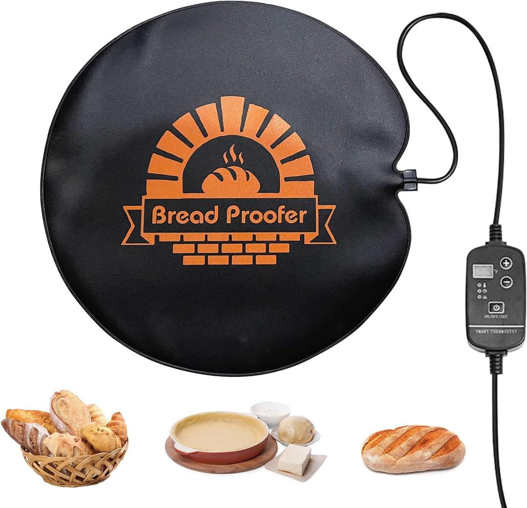 Bread Proofer Warming Mat - Sourdough Warming Mat Sourdough Dough Proofer for Fermenting with Thermostat Control Adjustable Temperature 59F - 140F (Round) (Black)
