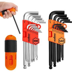 HORUSDY 27PCS Durable Hex Key Allen Wrench Long Arm Set with Ball End, Metric and Standard Sizes Allen Key Set with Another T Handle, Heat-treated CR-V Steel