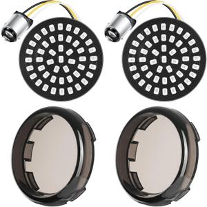 PBYMT New 1157 LED Motorcycle Rear Turn Signals Bulbs 2 Inch Bullet Lights with Smoked Lens Covers Fit for Harley Davidson Touring Dyna Softail Sportster Street Glide Road Glide Iron 883, 2PCS