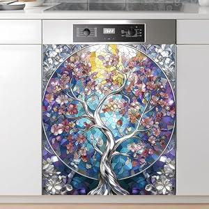 AOHMPT Dishwasher Magnet Sticker Cover: Panel Decal Decorative for Kitchen Decoration, 23"x26" Home Appliances Decor Stickers Panel Decor (Tree B)