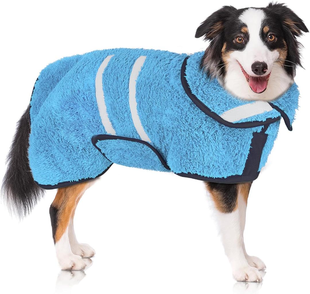 Dog Bathrobe Super Absorbent Dog Towels Large Quick Drying Robes for After Bath Soft Adjustable Warm Keeping Dogs Towel (L) (Light Blue)