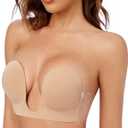 Wekofi Adhesive Plunge Backless Push Up Sticky Invisible Light Padded Bra(DD3,Brown)