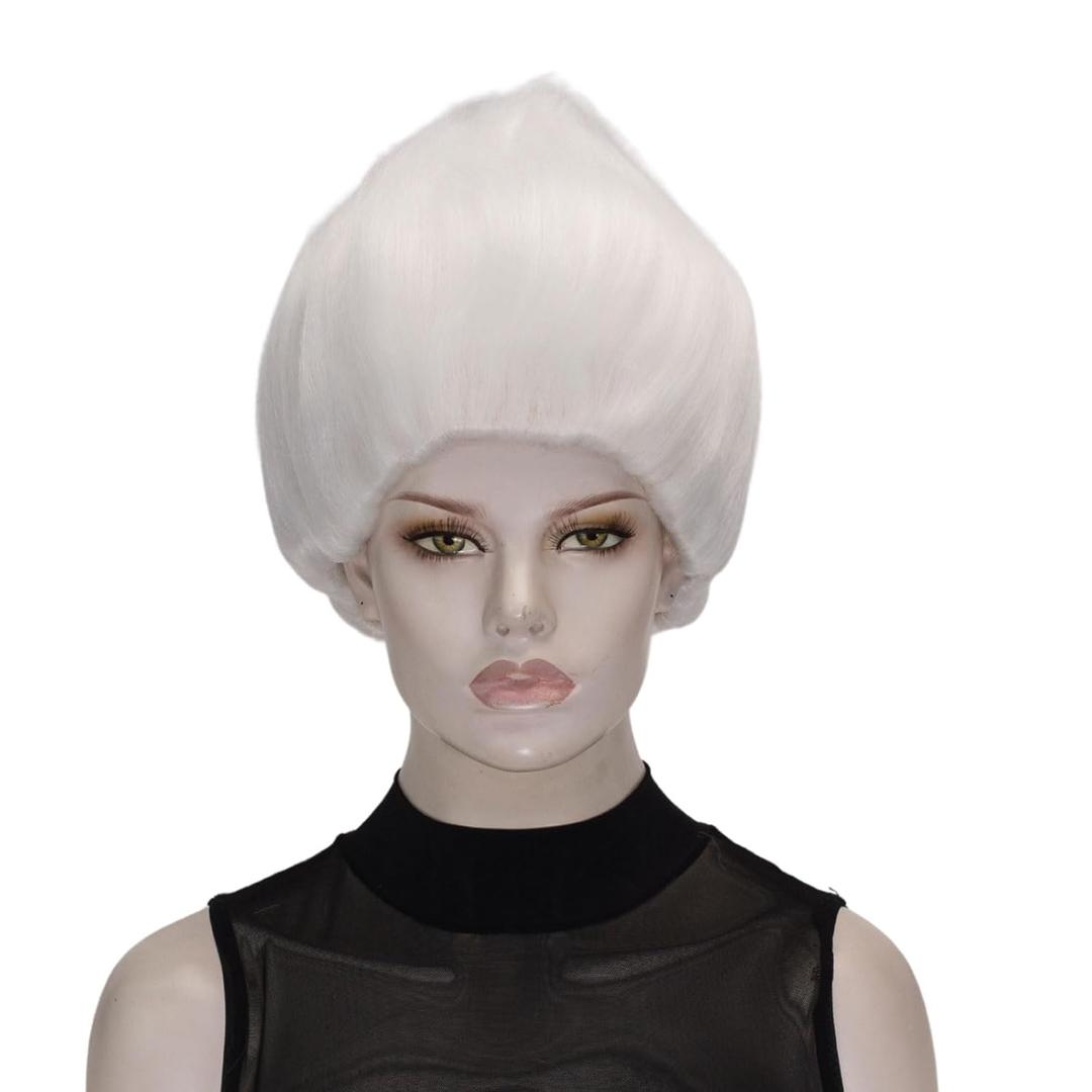 QACCF Men and Women Unisex Short Straight Yaki Realistic Halloween Costume Cosplay Wig (White)