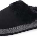 ONCAI Womam Slippers with Cushion Yoga Mat Faux Fur Lining Fuzzy Suede Warm Winter House Slippers Shoes Ladies Indoor and Outdoor Cozy Rubber Sole US Size 5-11 (Black)