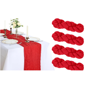 LuxeLouise 4 Pack Red Cheesecloth Table Runner 35x120 Inch Cheese Cloth Table Runner 10ft Chiffon Gauze Table Runners for Table Decor Birthday Party Baby Shower and Bridal Shower Decorations