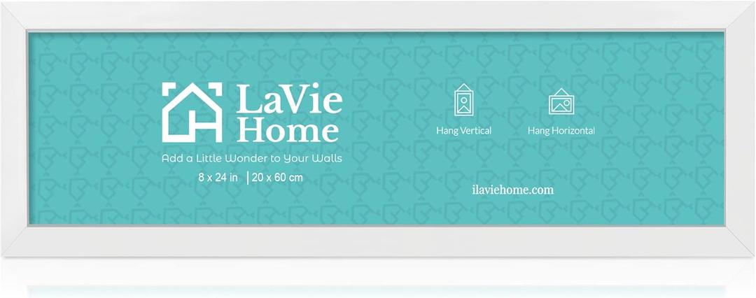 LaVie Home 8"x24" Picture Frame White, Panoramic Picture Frame for Wall Decoration, Classic Black Minimalist Style Suitable for Decorating Houses, Offices, Hotels1 Pack