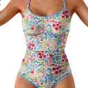 Eomenie Women's One Piece Swimsuit Tummy Control Slimming Bathing Suit Ruched Swimwear Tie Back Shell Stitch Swim Suit (Medium, Pink Floral)