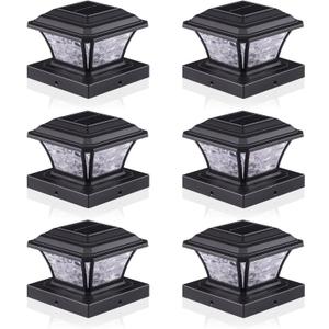 Solar Post Cap Lights, Warm White/RGB Automatic Cycling/Fixed RGB Color, 9 Colors to Choose, 20 Lumens Fence Post Solar Lights for 3.6x3.6 4x4 4.5x4.5 5x5 Wooden/Vinyl Posts, Black 6 Pack