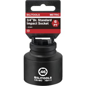 BILITOOLS 3/4" Drive Impact Socket 46mm, Metric, CR-MO Steel, 6 Pt. Impact Grade Heavy Duty Large Axle Nut Socket